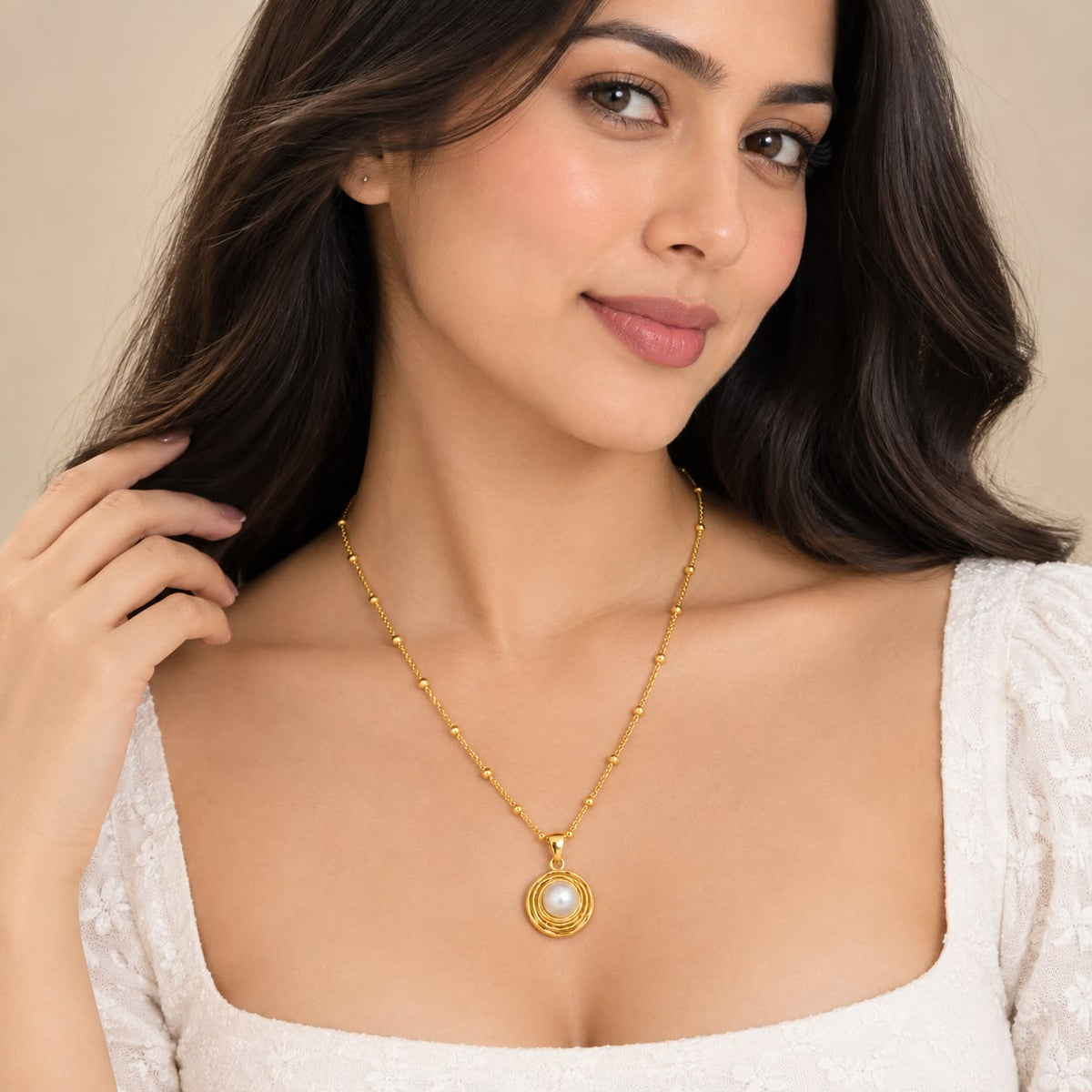 Beaded Satellite Chain with Pearl Medallion