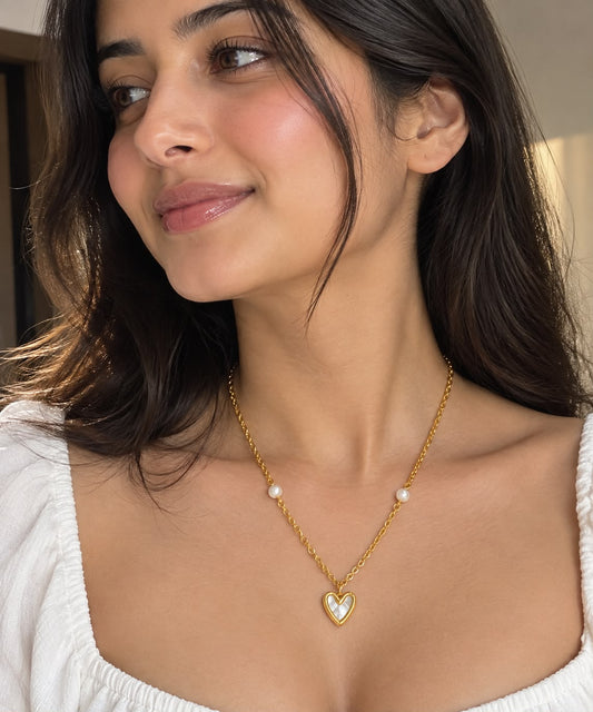 Pearl Station Mother-of-Pearl Heart Necklace