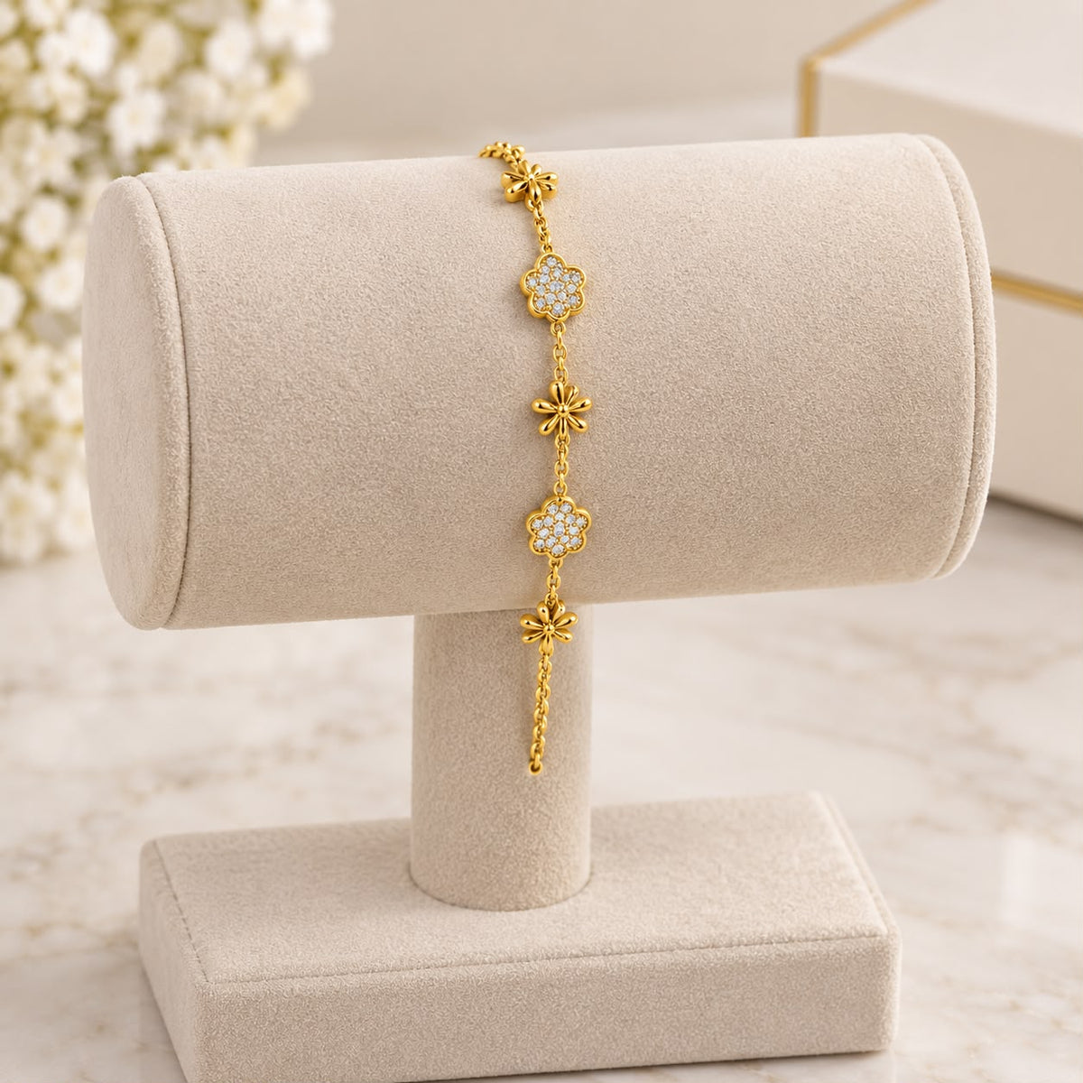 Pavé Floral Station Dainty Bracelet