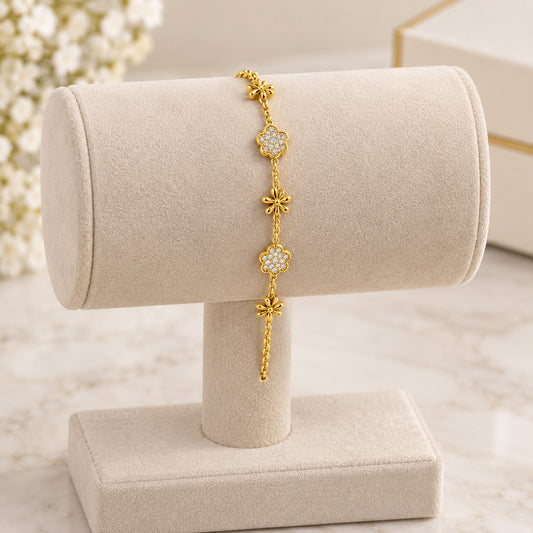 Pavé Floral Station Dainty Bracelet
