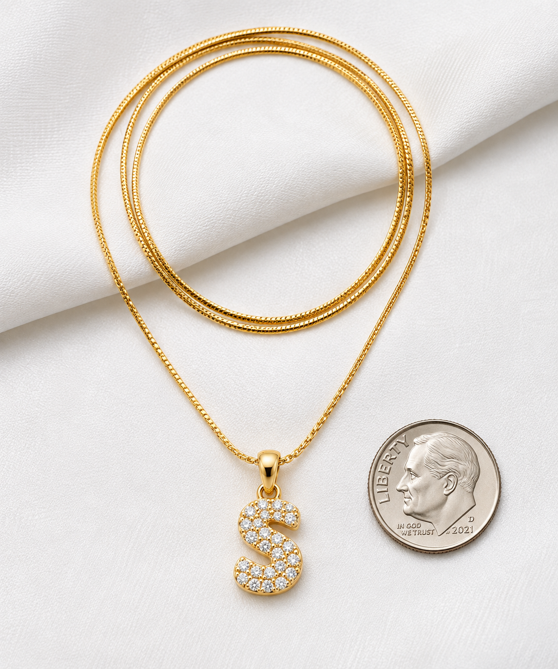 Pavé Diamond S Letter Initial Necklace