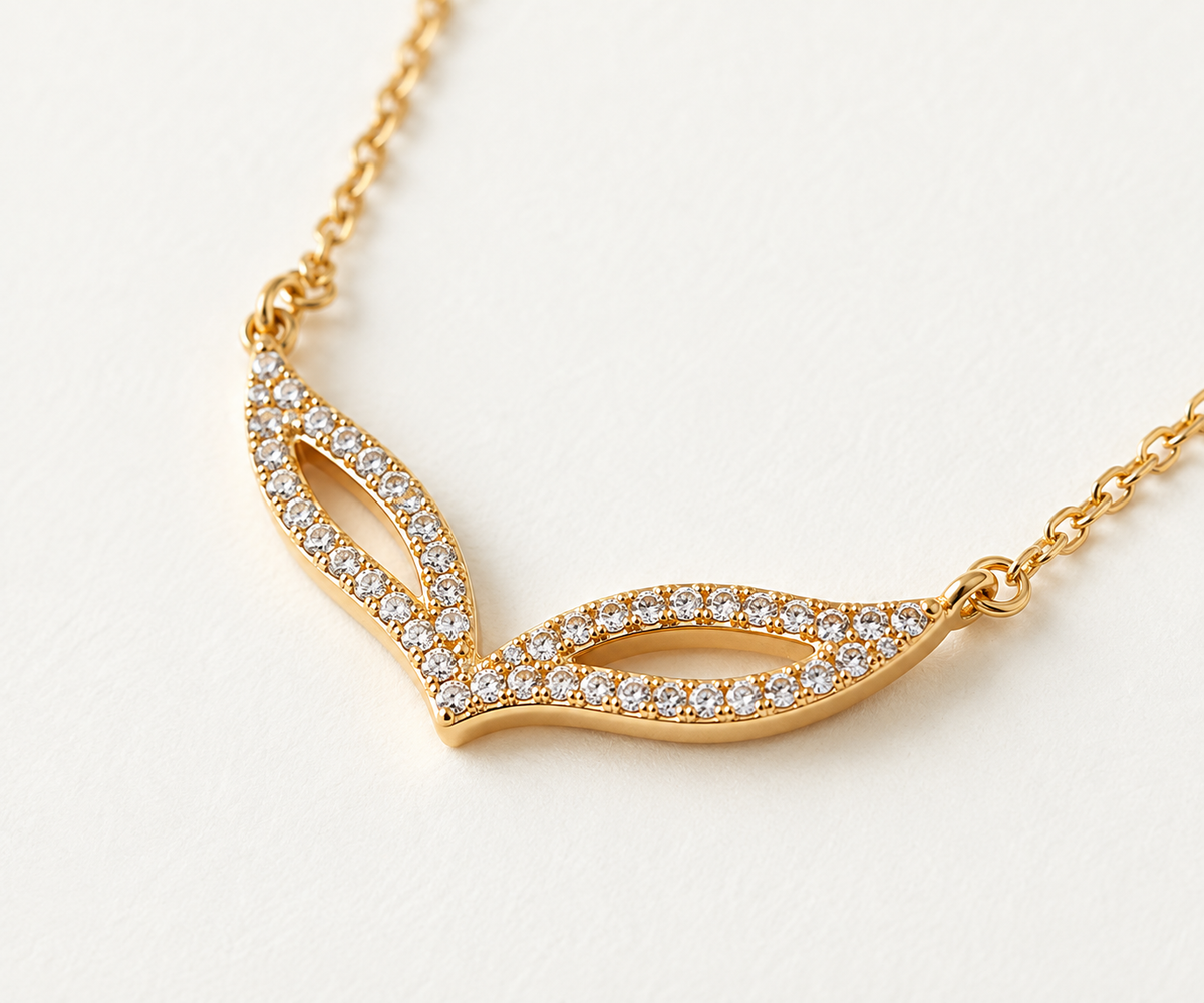 Pavé Contour Leaf Chevron Dainty Necklace