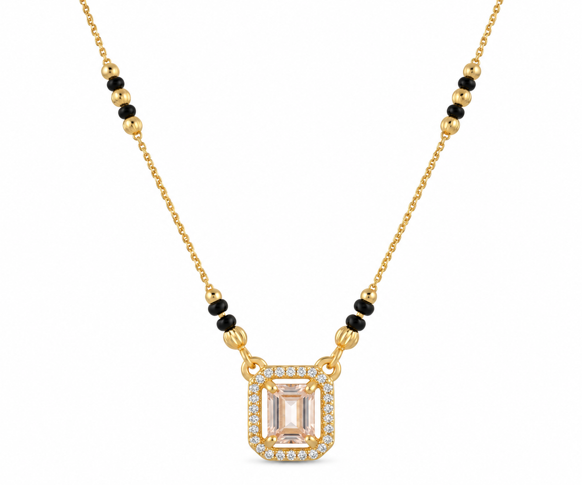 Emerald-Cut CZ Halo Gold Mangalsutra