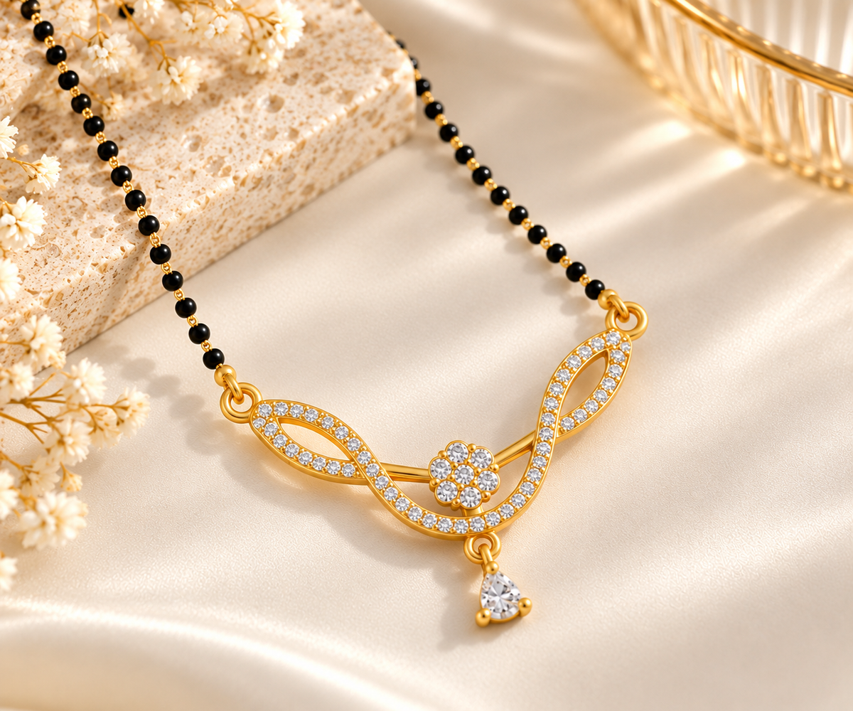 Ornate Pave-Set Diamond Gold Mangalsutra – Design 2
