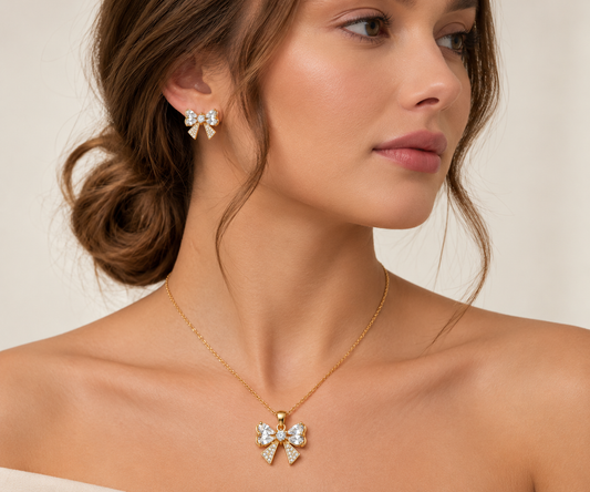 Marquise & Pavé Crystal Bow Pendant Set