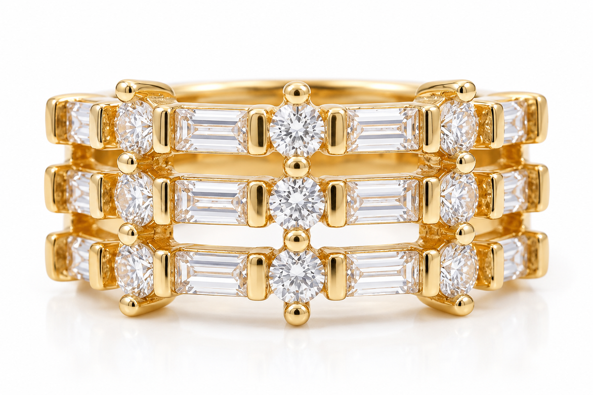 Triple-Tier Baguette Grid Ring