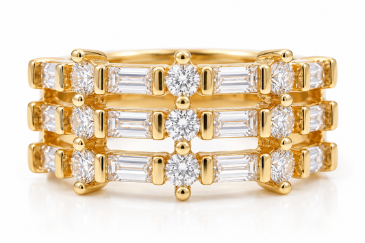 Triple-Tier Baguette Grid Ring