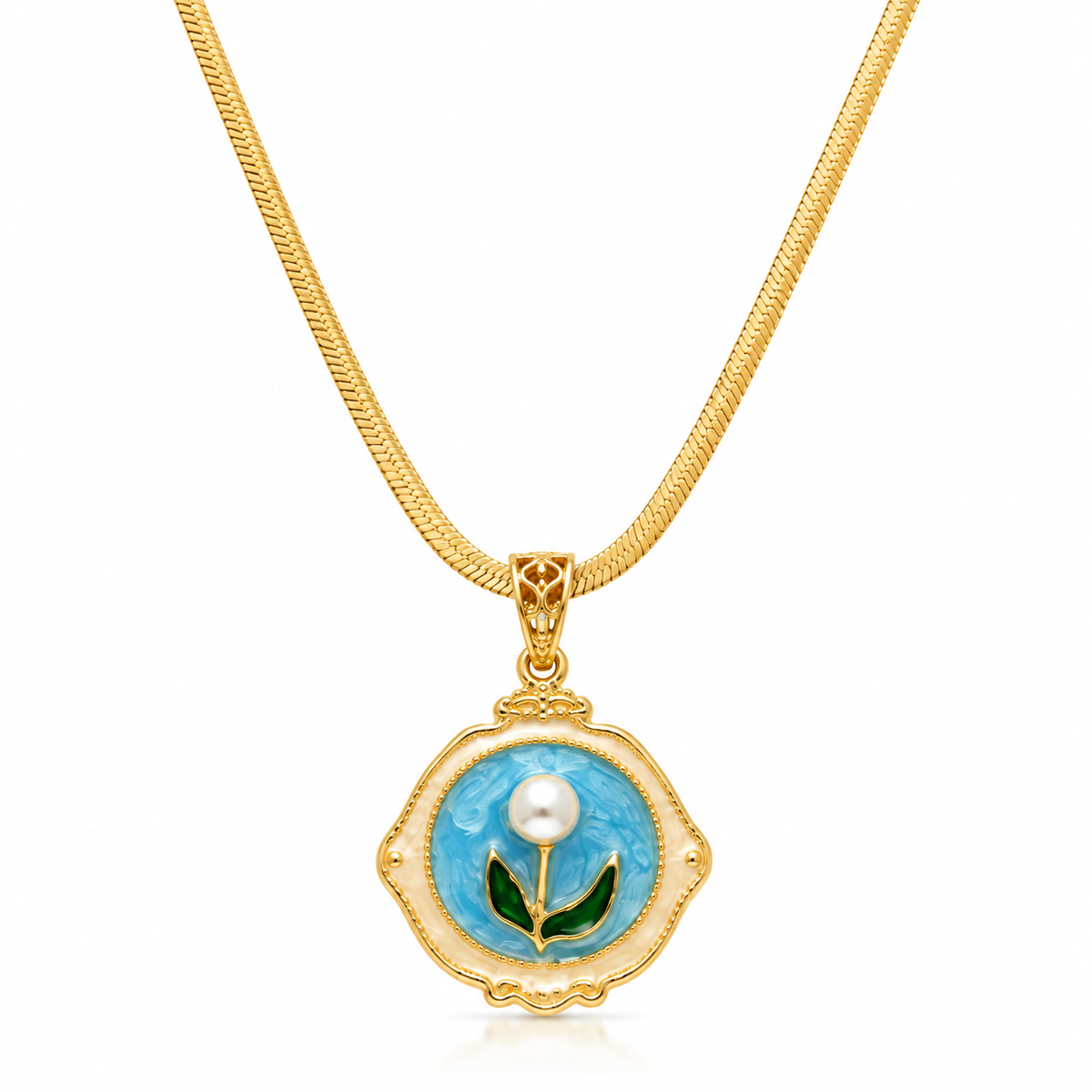 Pearl & Enamel Pendant Necklace