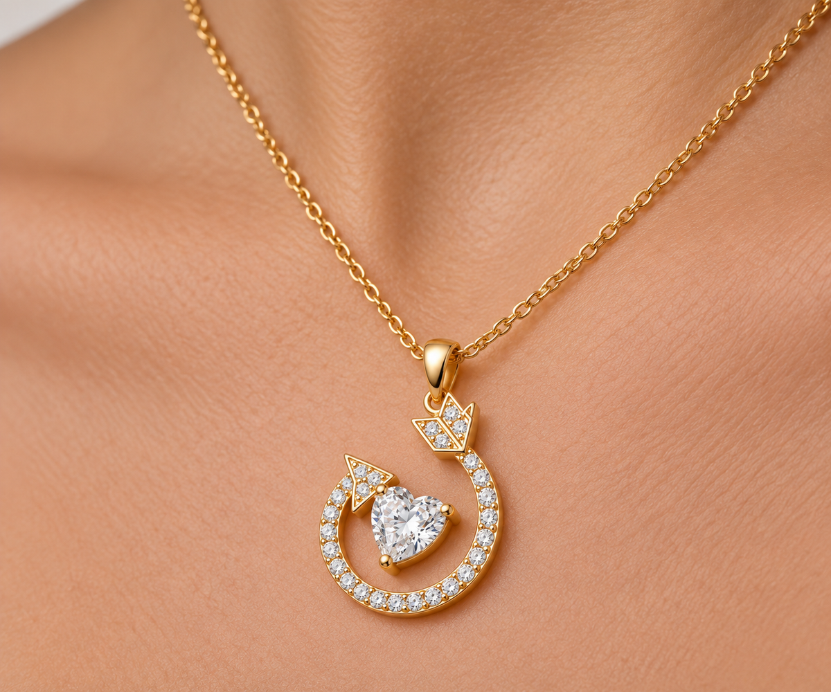 Cupid’s Arrow & Heart Crystal Dainty Necklace