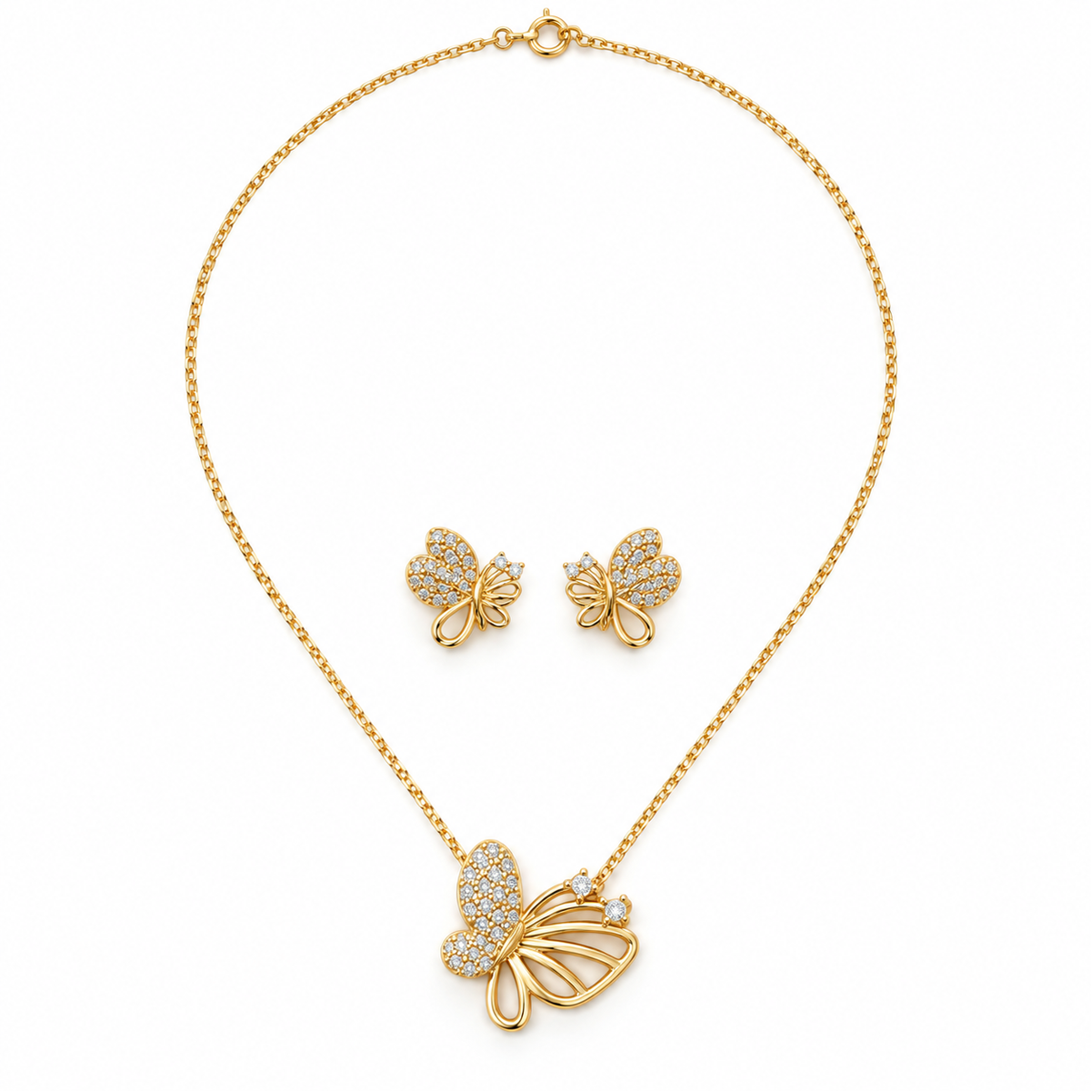 Asymmetric Pavé Butterfly Pendant Set