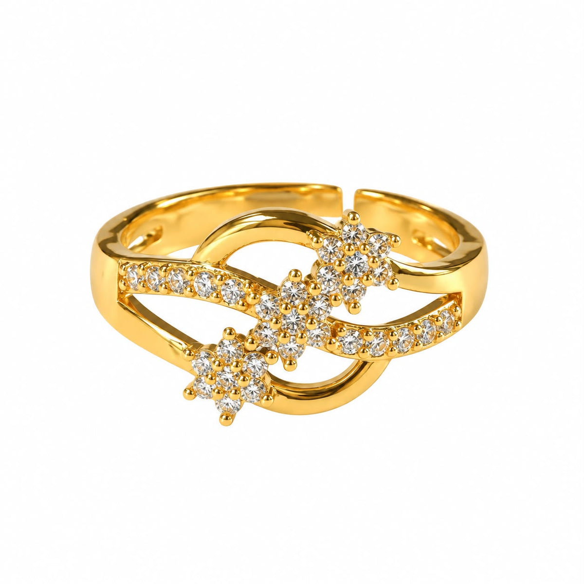 Star Cluster Crossover Adjustable Gold Ring 
