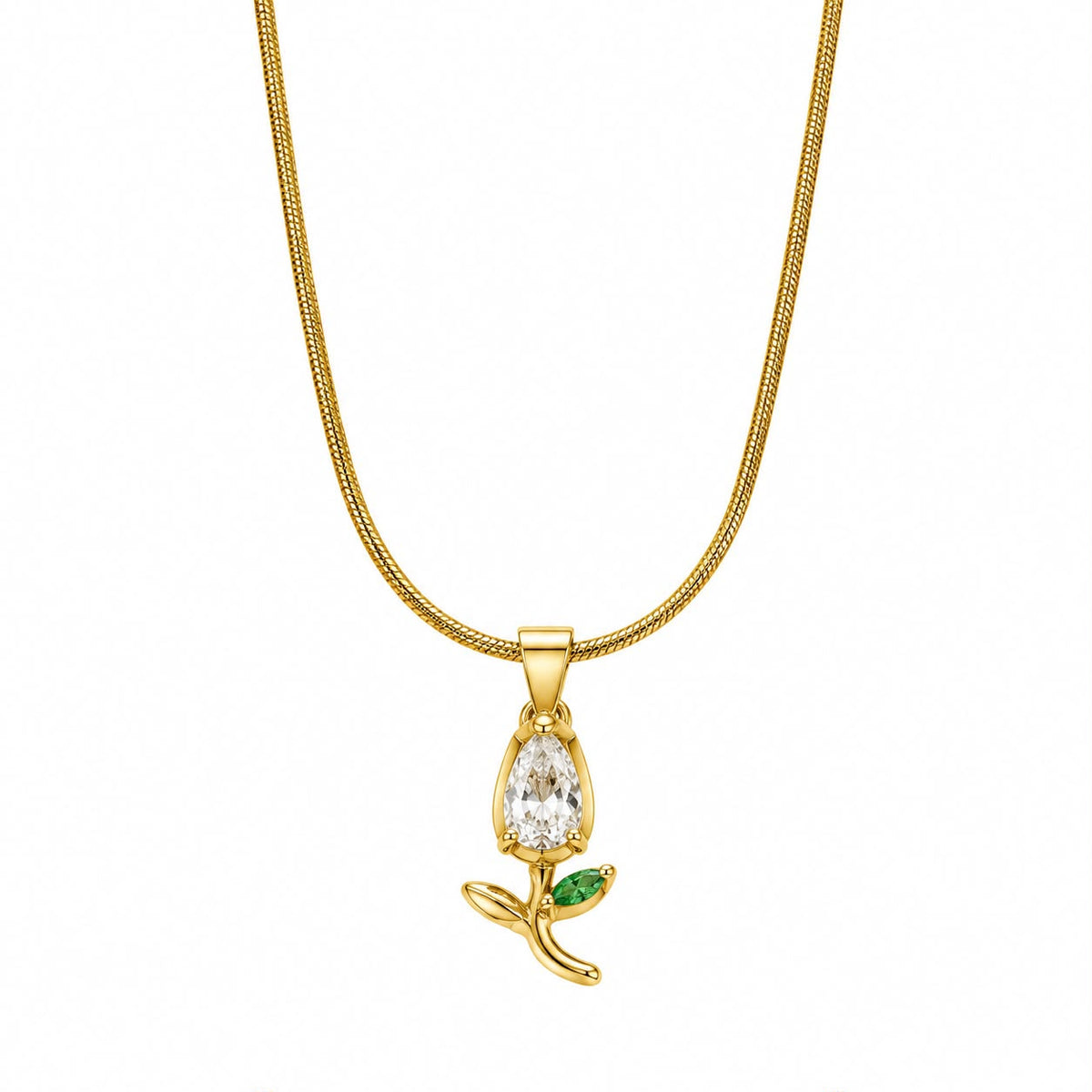 Round Snake Chain with Crystal Floral Pendant