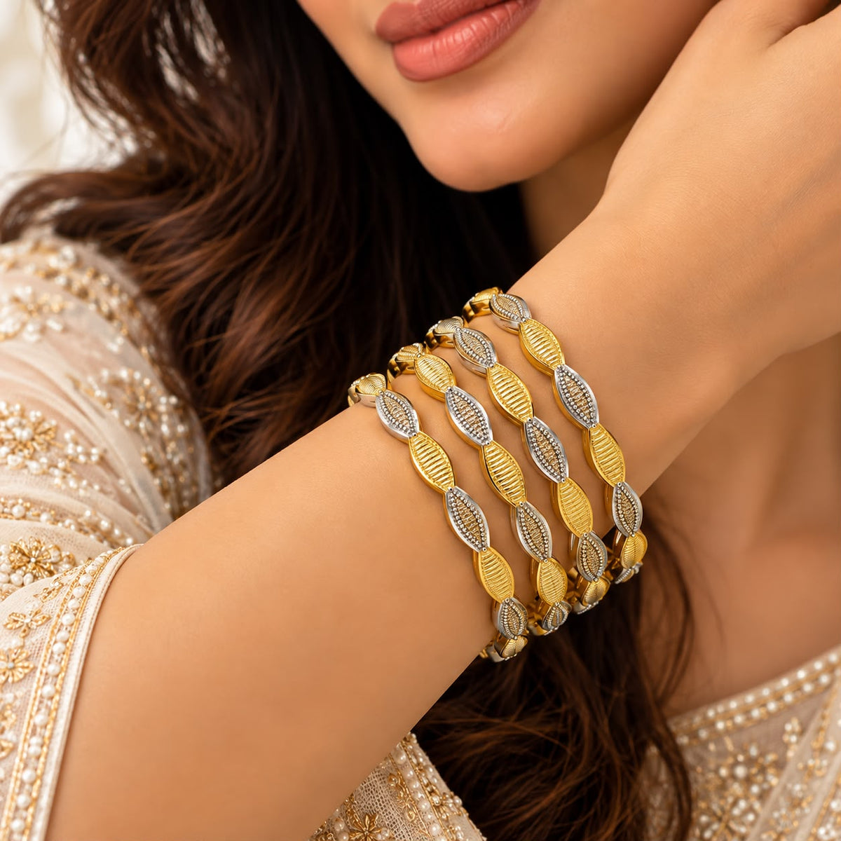 Two-Tone Delicate Bangle Set of 2