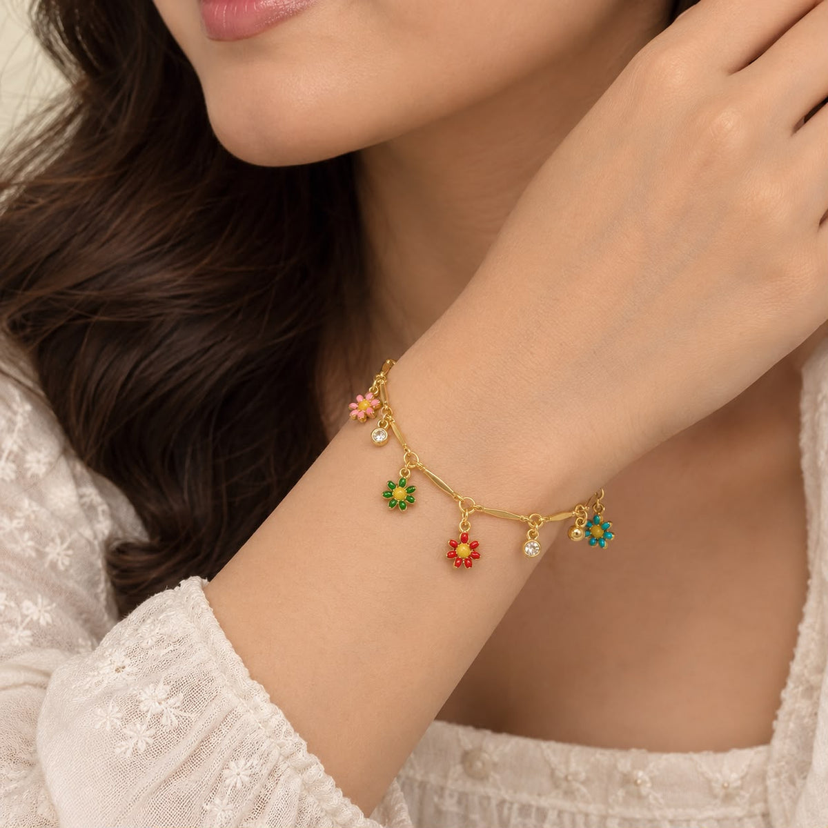 Dainty Floral Charm Bracelet