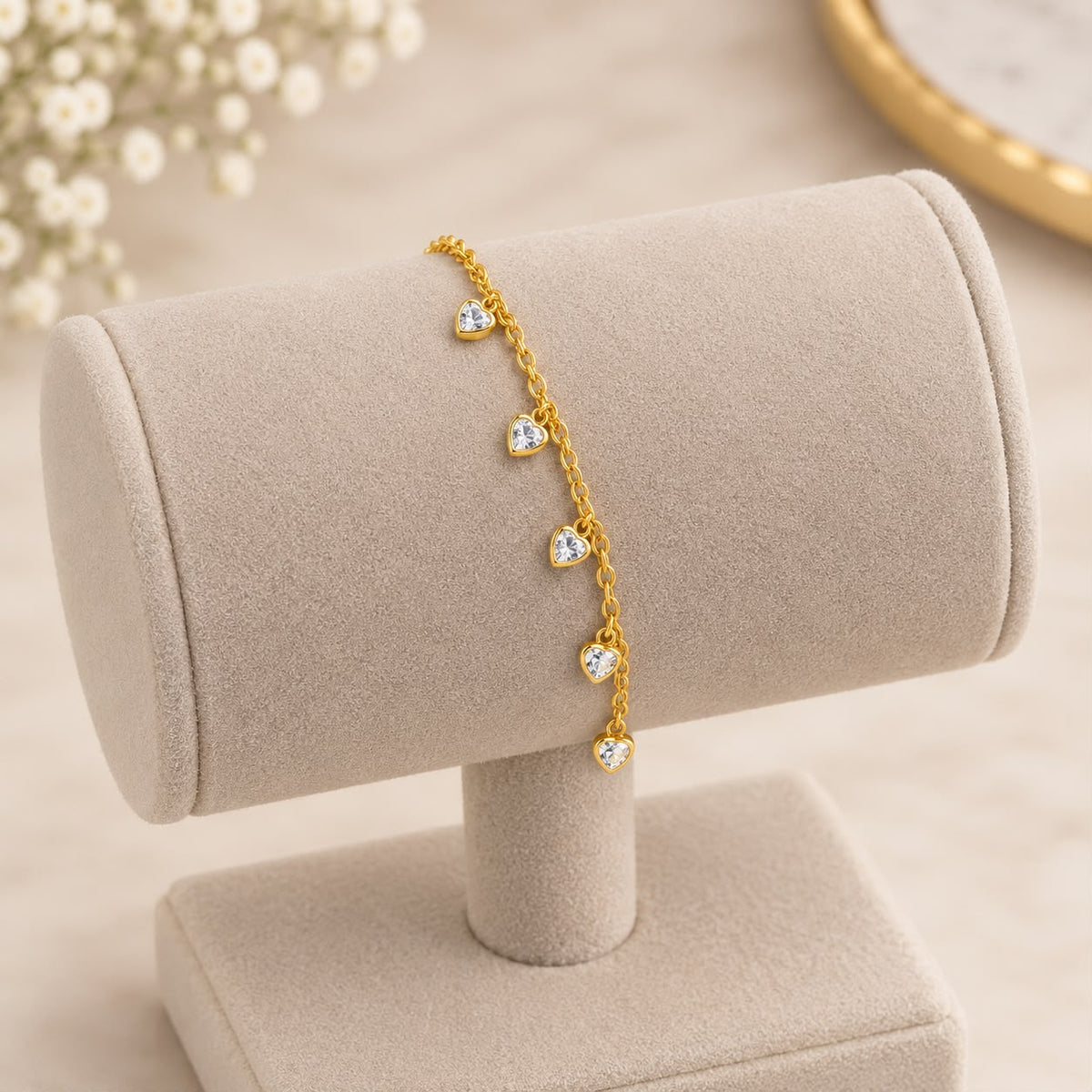 Bezel Heart Crystal Charm Dainty Bracelet