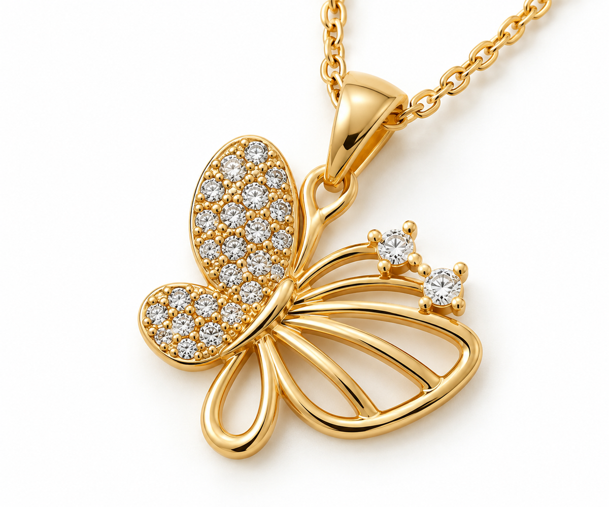 Asymmetric Pavé Butterfly Pendant Set
