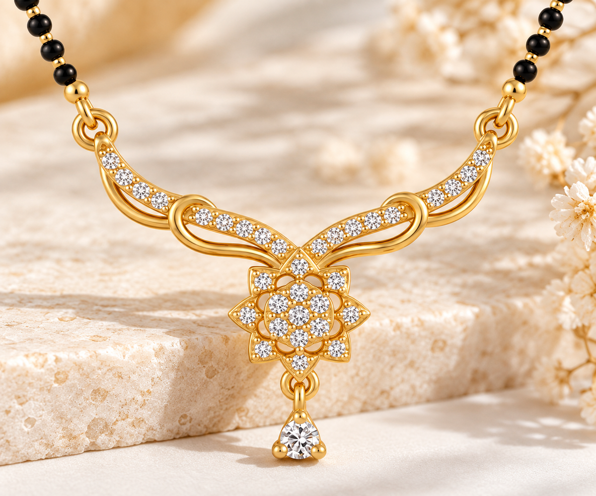 Ornate Pave-Set Diamond Gold Mangalsutra – Design 1
