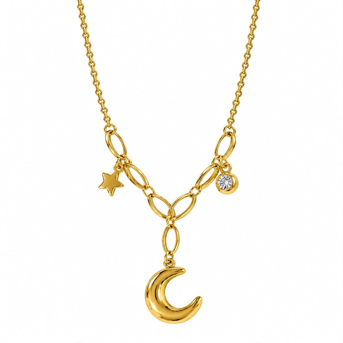 Celestial Crescent Moon & Star Charm Necklace