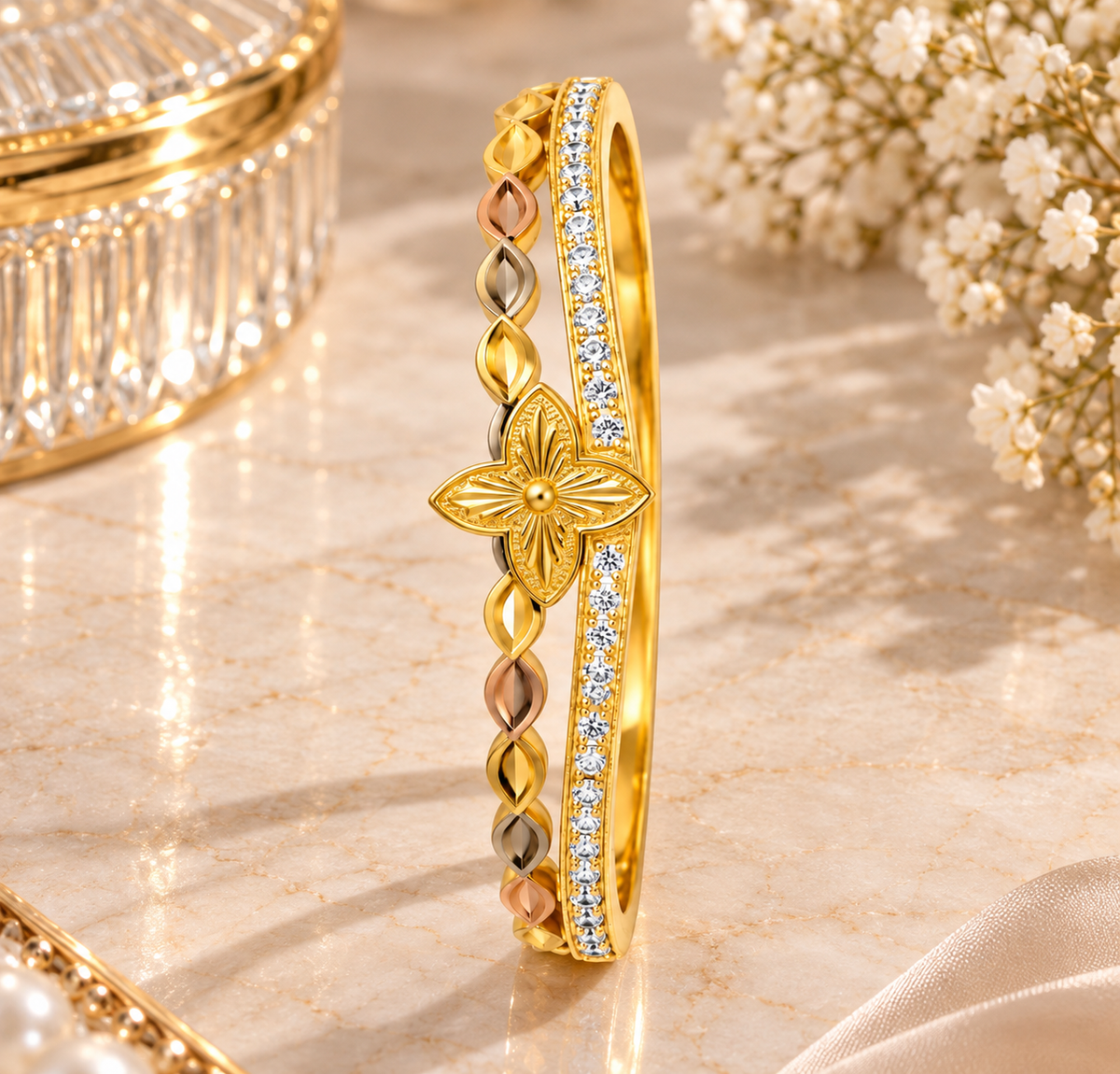 Floral Blossom Pavé Anti-Tarnish Kada