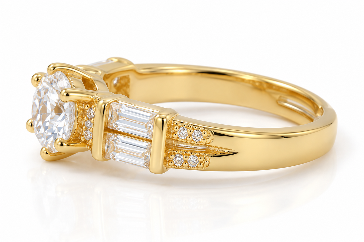 Baguette-Accented Solitaire Ring