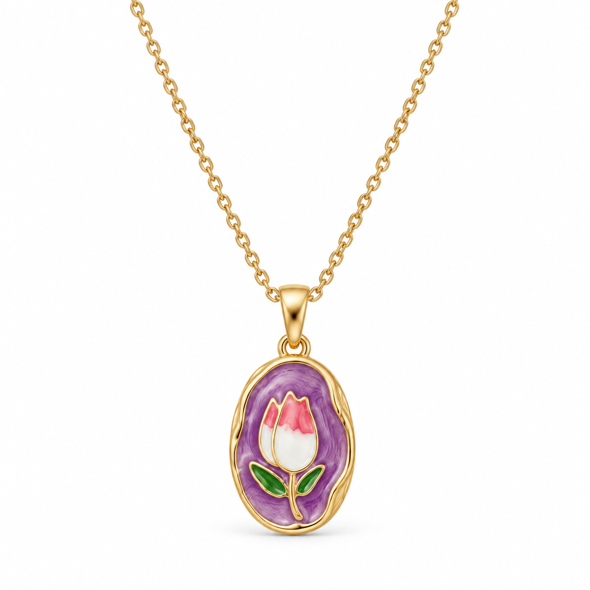 Enamel Tulip Pendant Necklace.