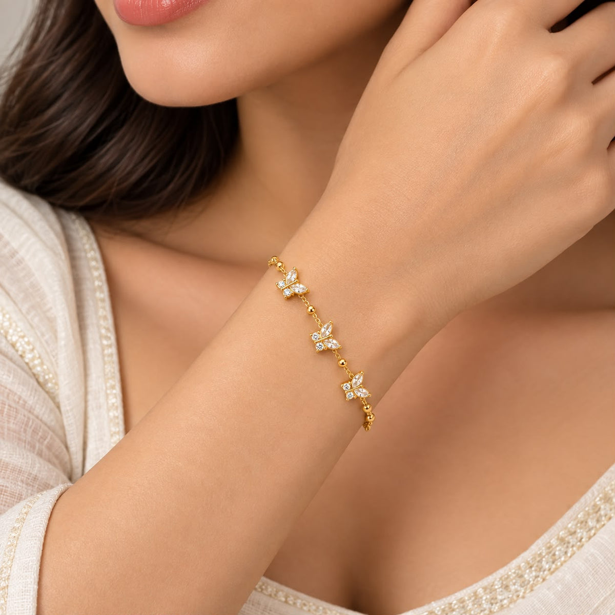Crystal Butterfly Station Bead Bracelet