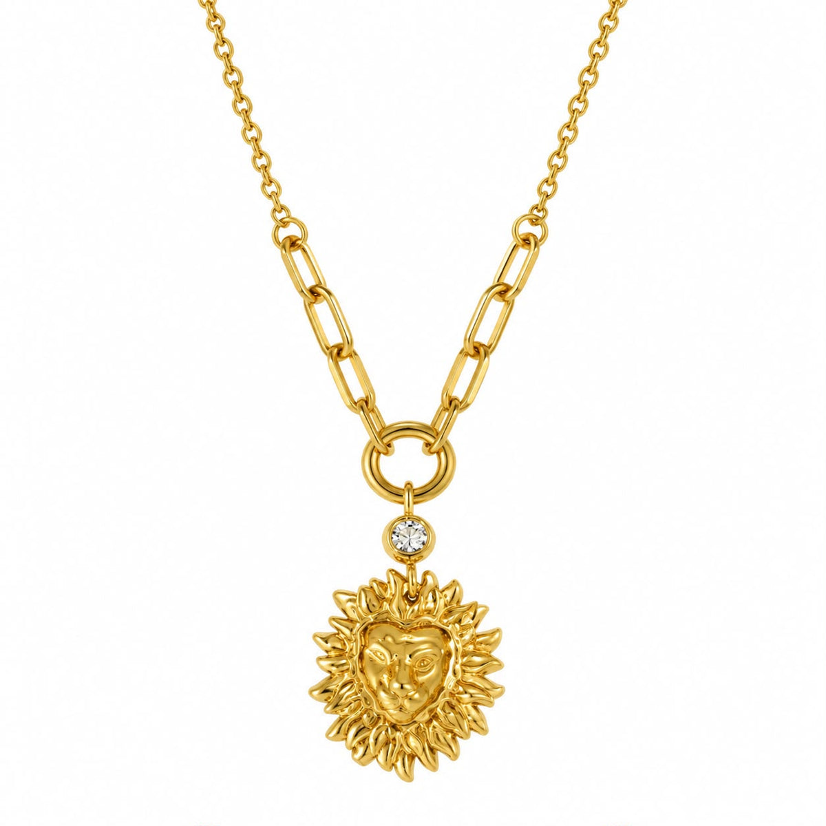 Lion Head Medallion Paperclip Necklace