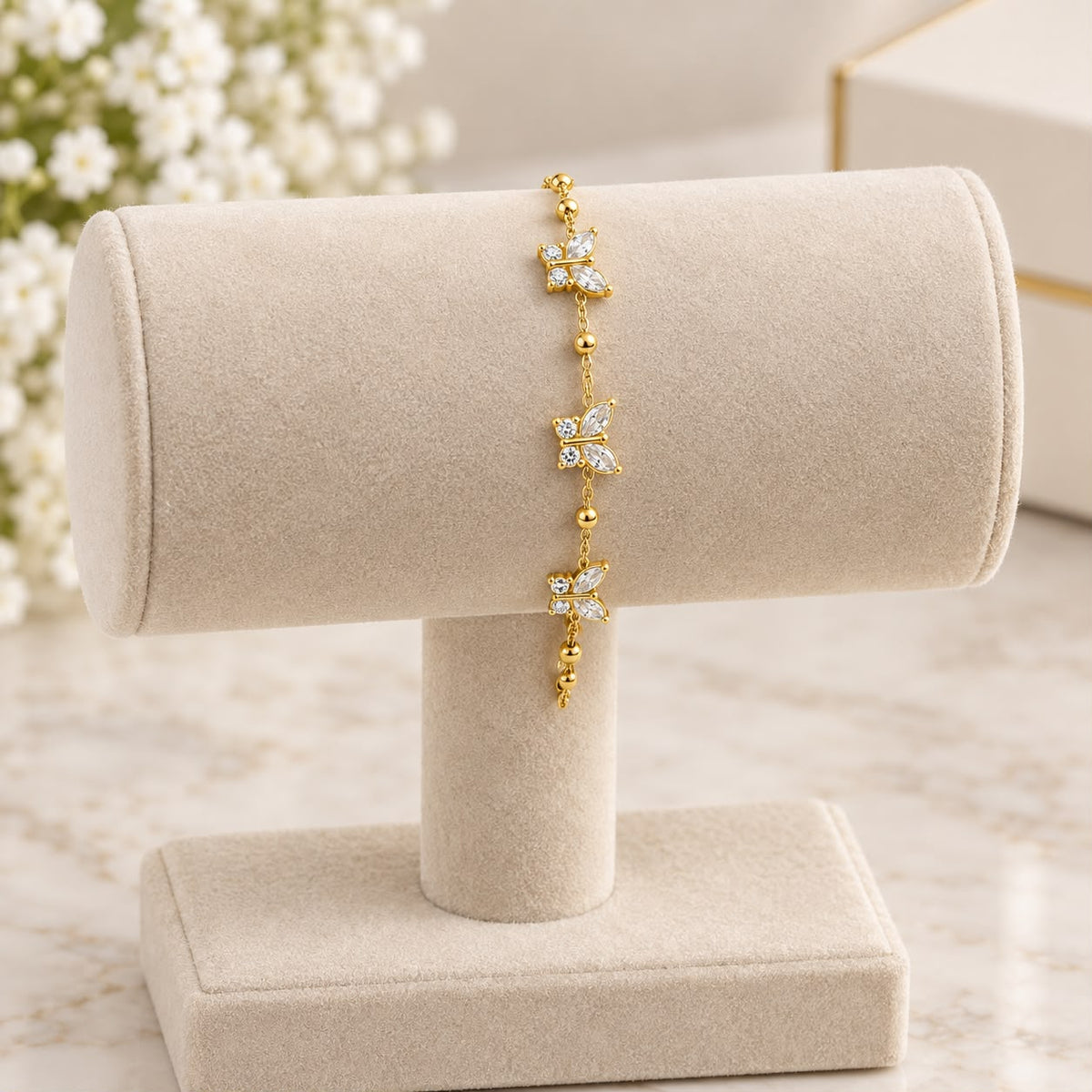 Crystal Butterfly Station Bead Bracelet