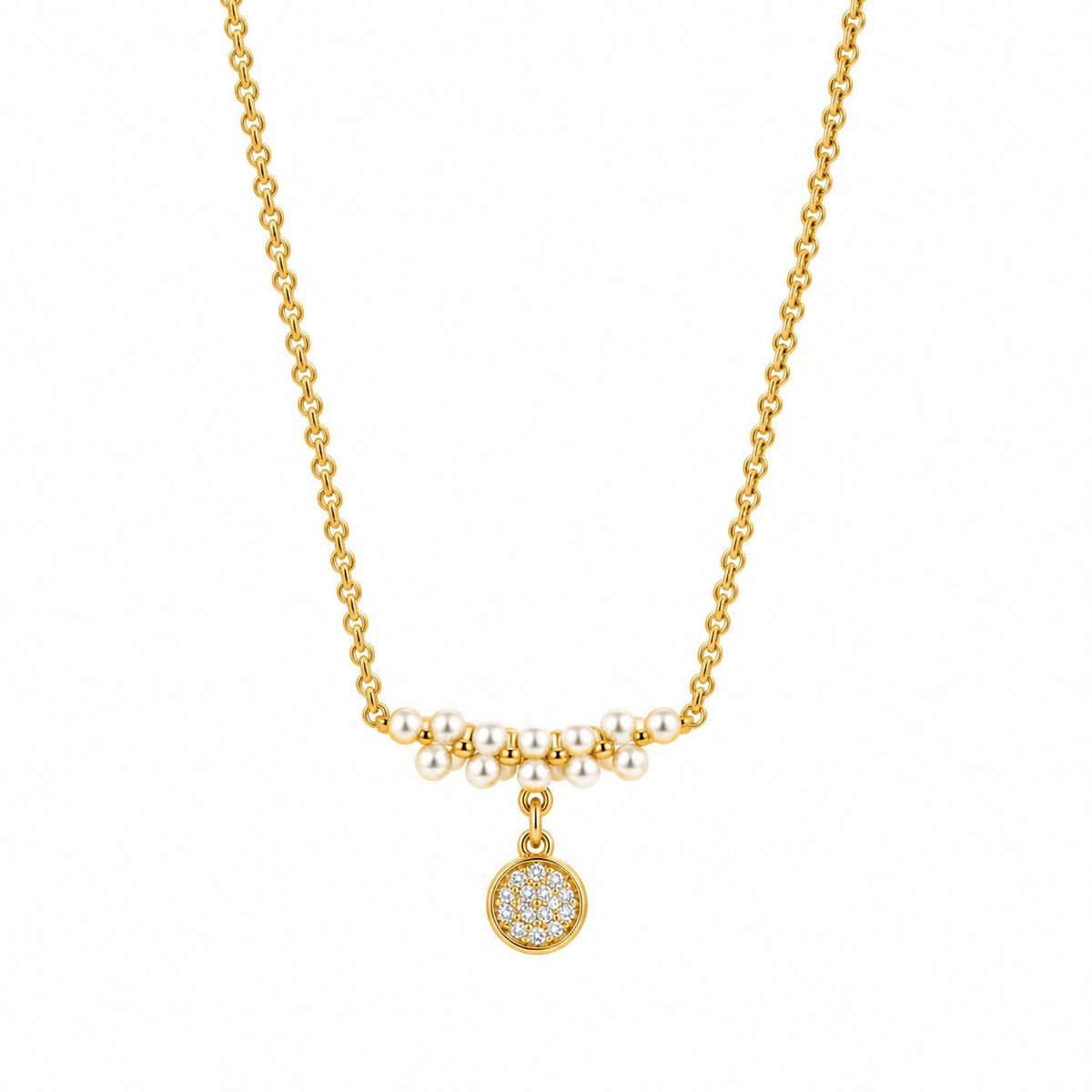 Pearl Cluster with Crystal Disk Pendant Necklace
