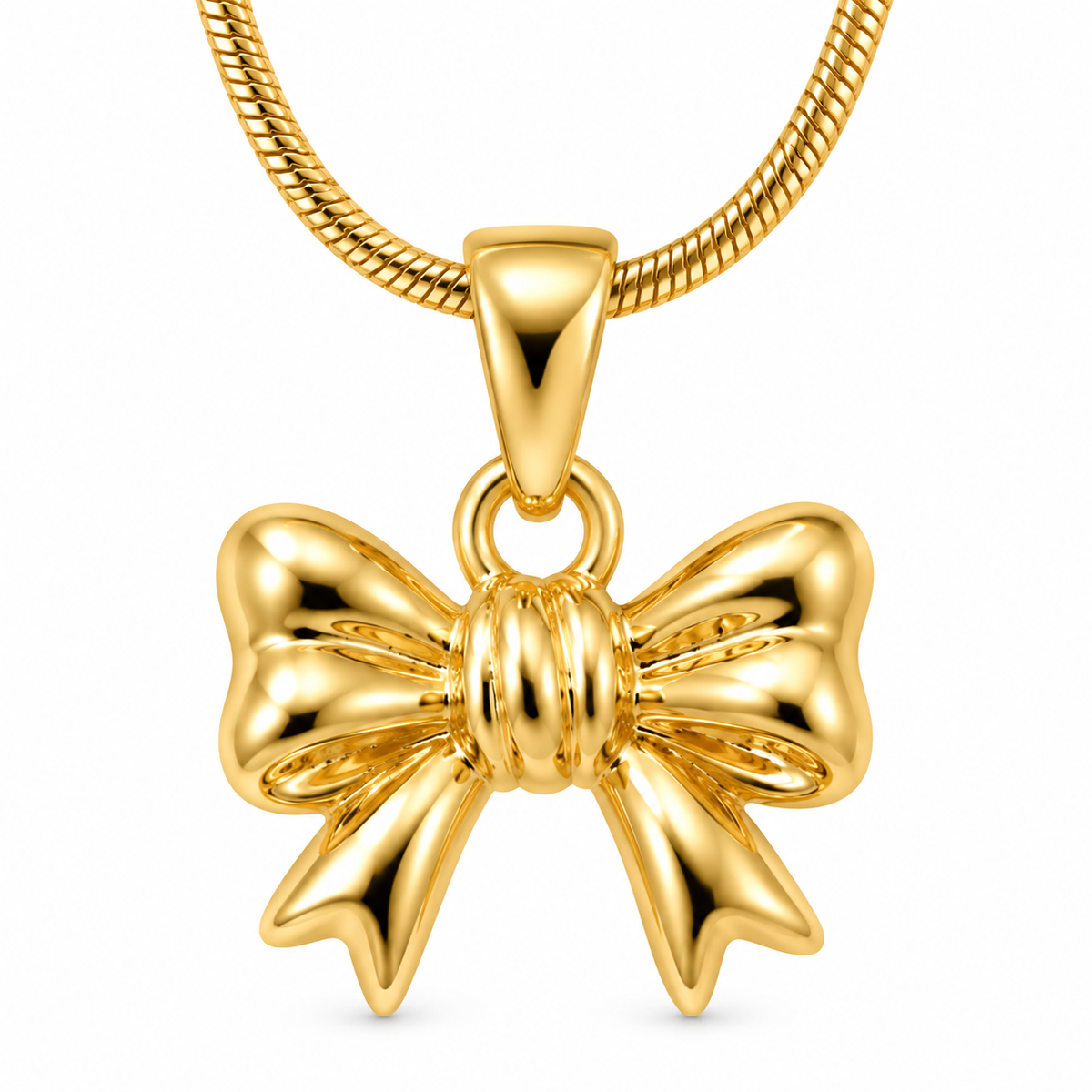 Polished Gold Bow Pendant Necklace