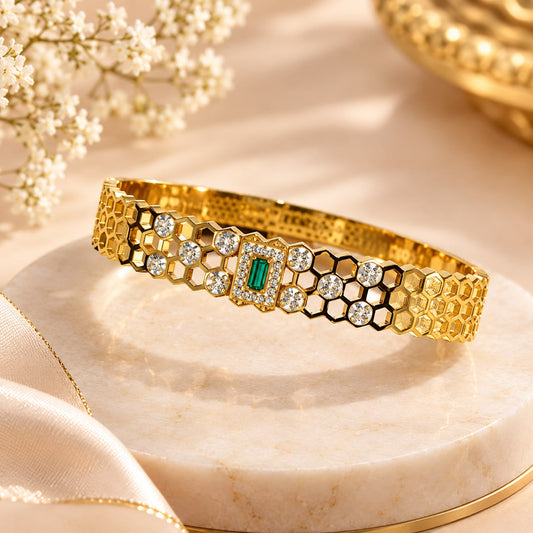 Emerald Honeycomb Luxe Anti-Tarnish Kada