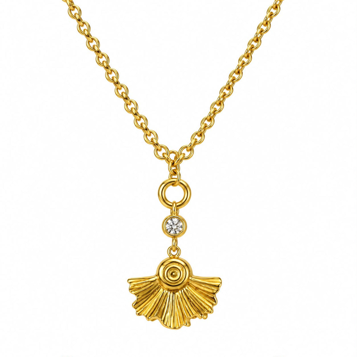Textured Ginkgo Fan Drop Necklace