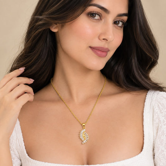 Baguette Crystal Fan Spiral Pendant Necklace