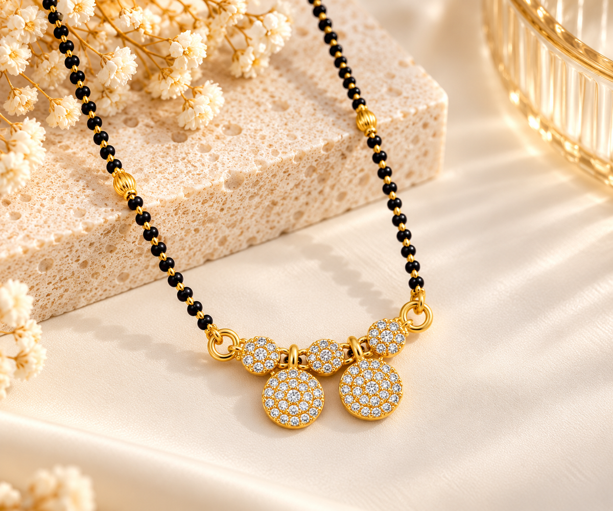 Circular Diamond Cluster Gold Mangalsutra