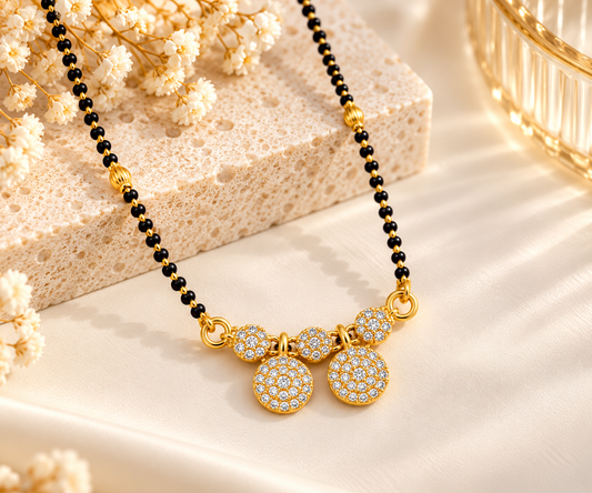 Circular Diamond Cluster Gold Mangalsutra