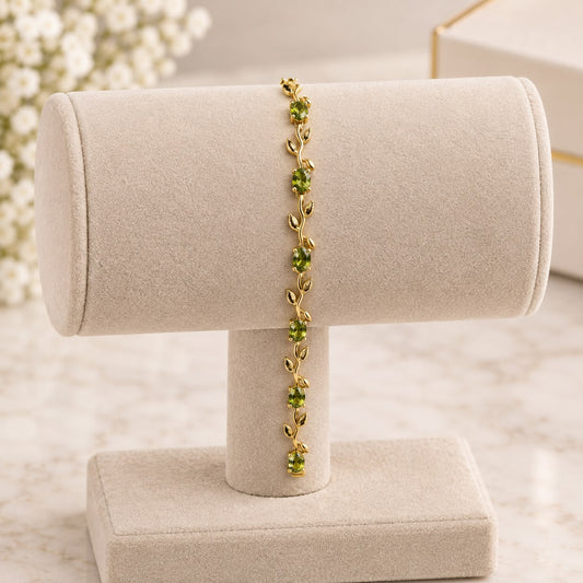 Delicate Gold-Plated Olive Green Leaf Vine Bracelet 
