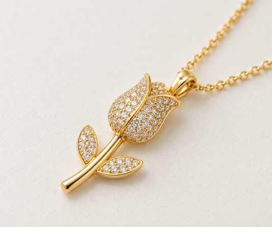 Pavé Tulip Bloom Dainty Necklace