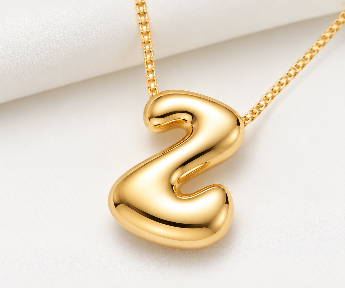 Puffed Gold Initial Necklace
