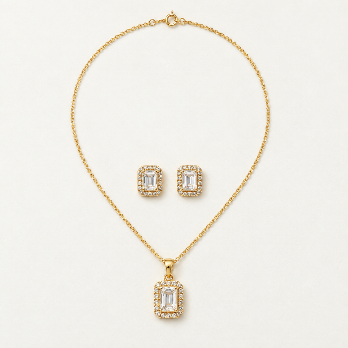 Princess-Cut Twisted Halo Pendant Set