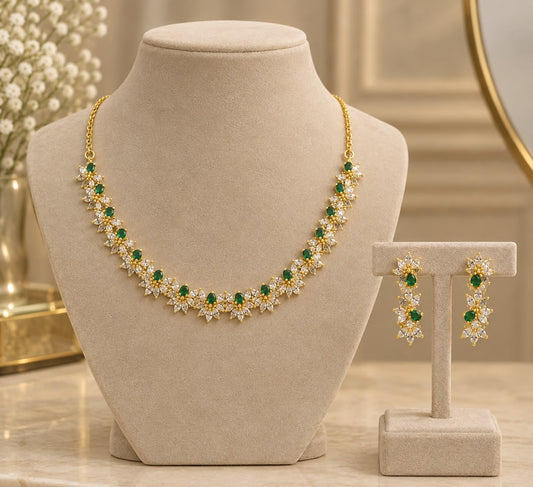 Emerald Green Floral AD Necklace Set