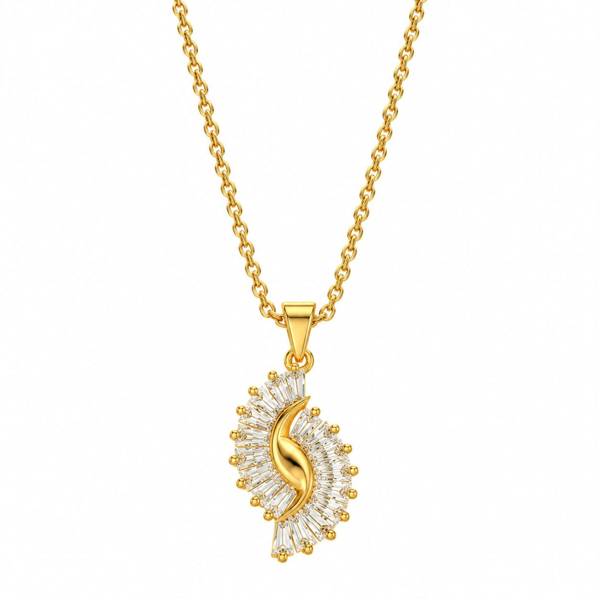 Baguette Crystal Fan Spiral Pendant Necklace