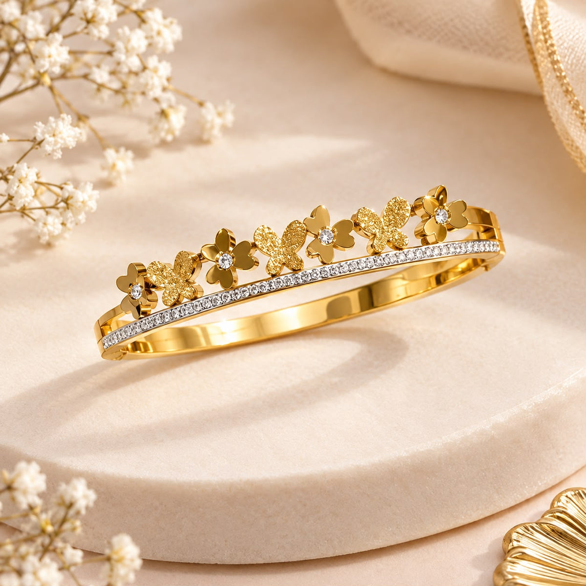 Floral Butterfly Charm Anti-Tarnish Kada
