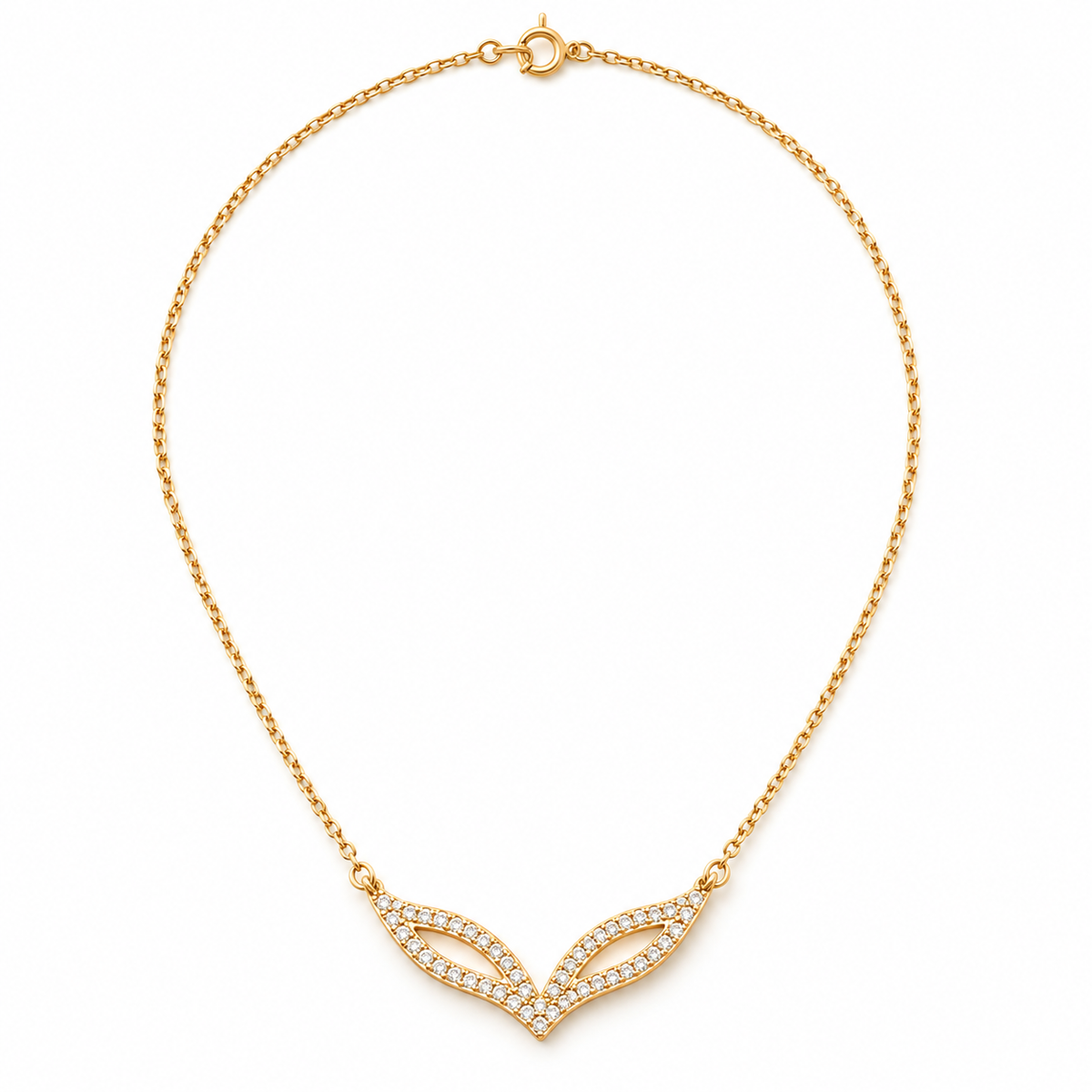 Pavé Contour Leaf Chevron Dainty Necklace