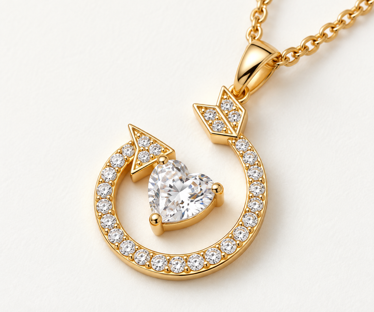 Cupid’s Arrow & Heart Crystal Dainty Necklace