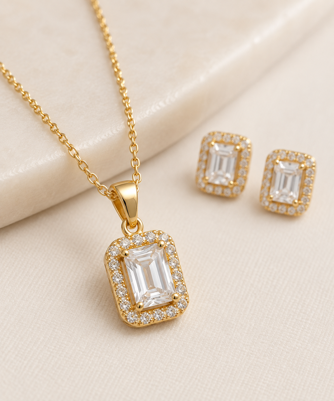Princess-Cut Twisted Halo Pendant Set