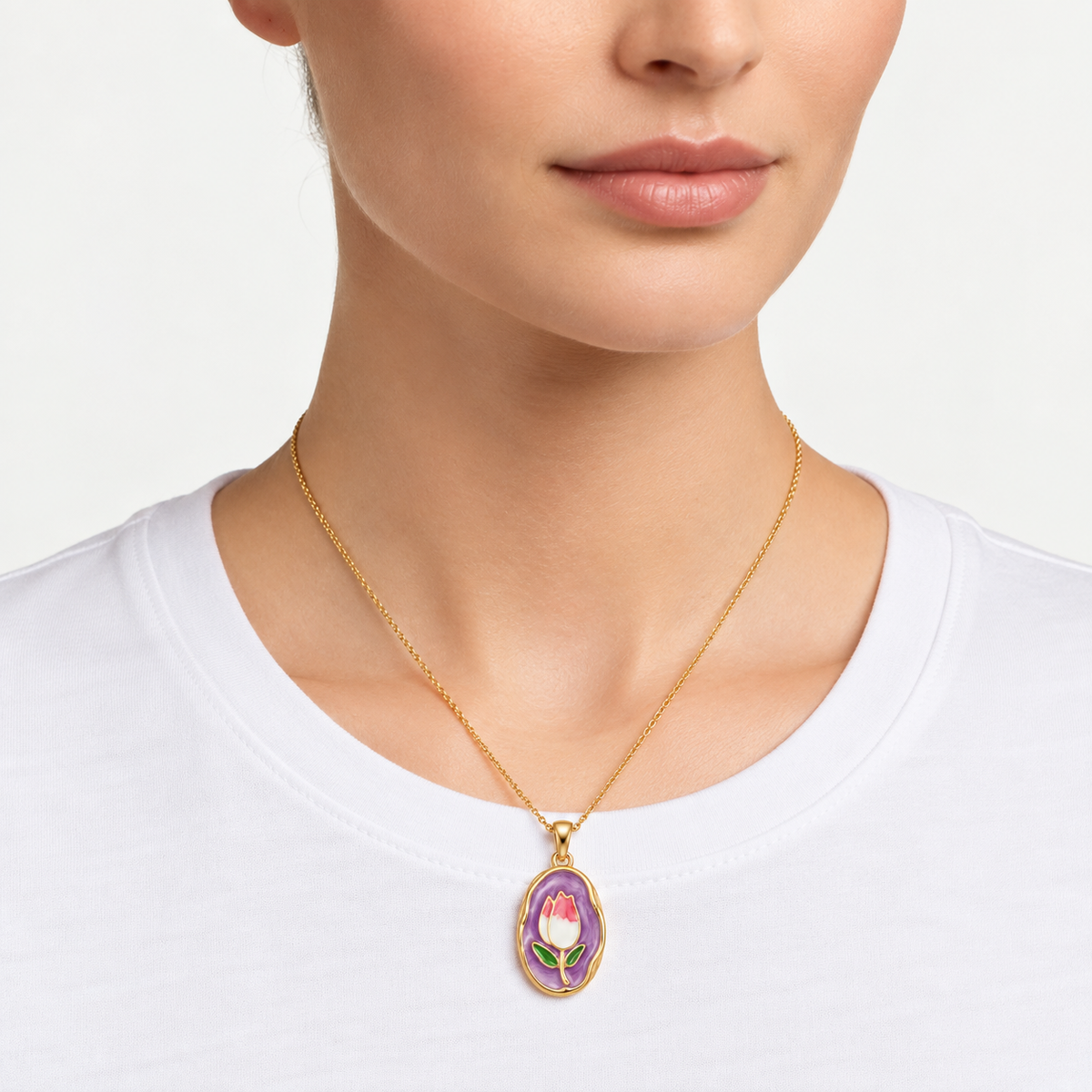 Enamel Tulip Pendant Necklace.