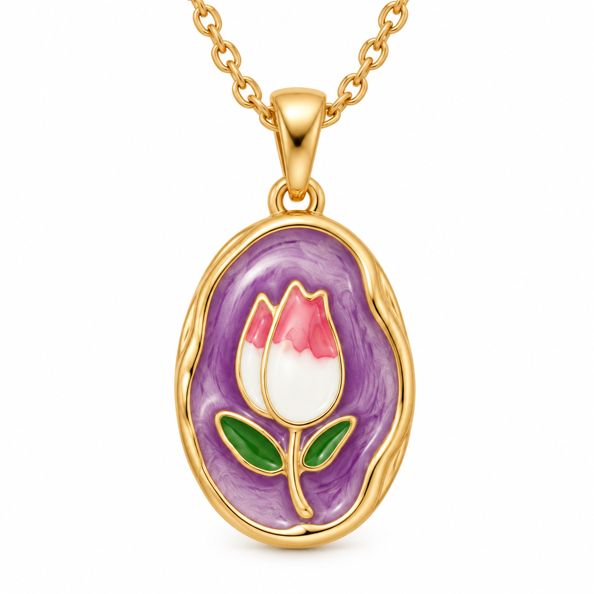 Enamel Tulip Pendant Necklace.