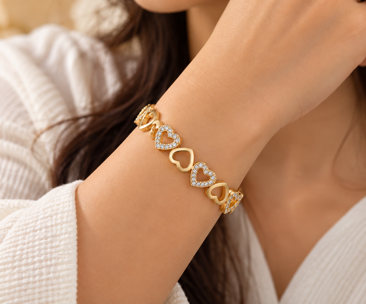 Pavé Heart Chain Cuff