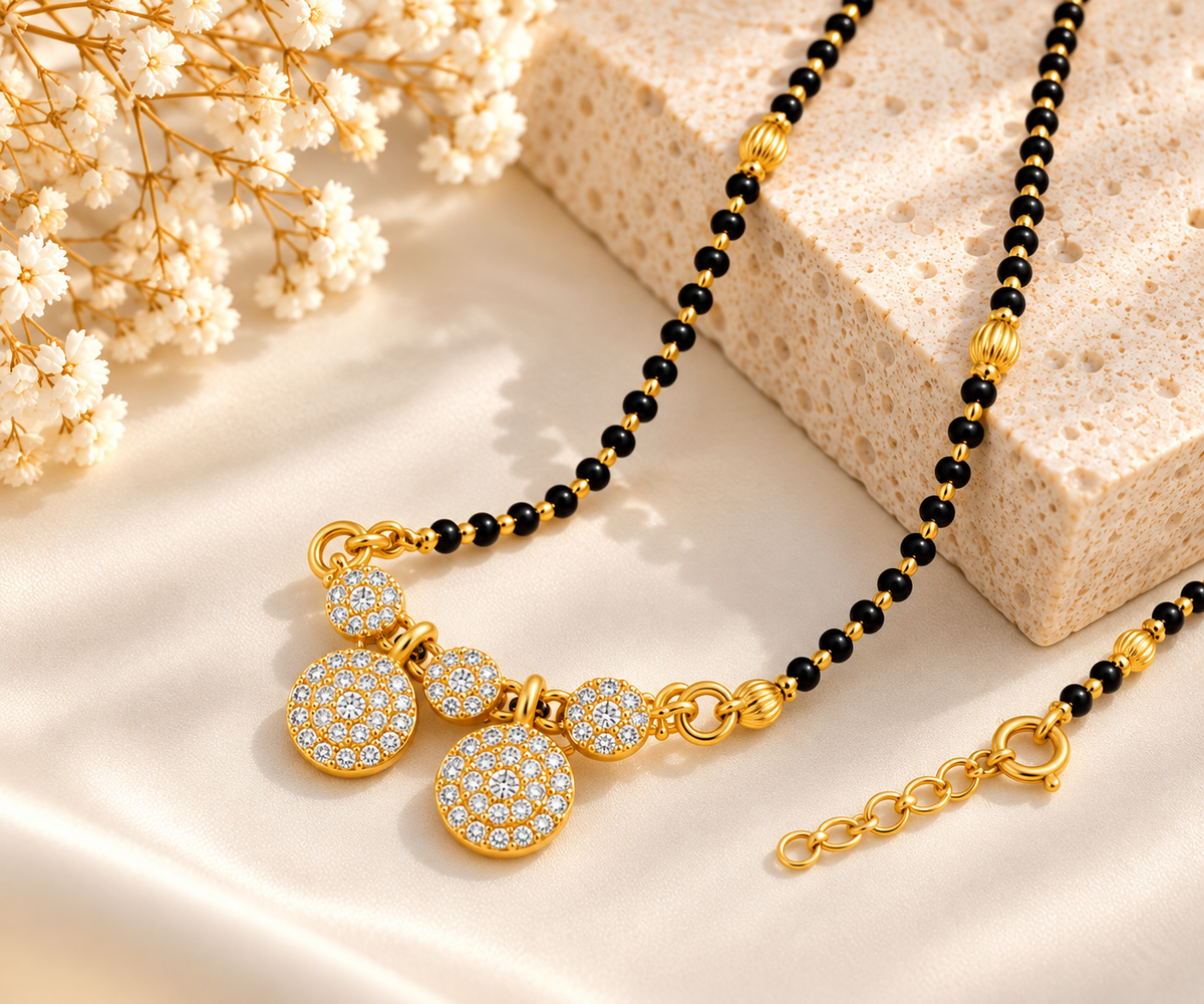 Circular Diamond Cluster Gold Mangalsutra