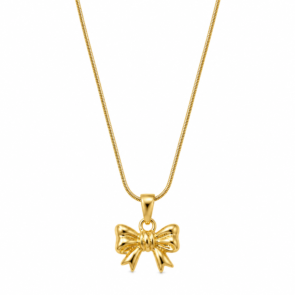 Polished Gold Bow Pendant Necklace